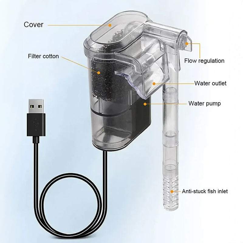 USB-Powered Mini Hanging Aquarium Filter 2.5W 250L/H