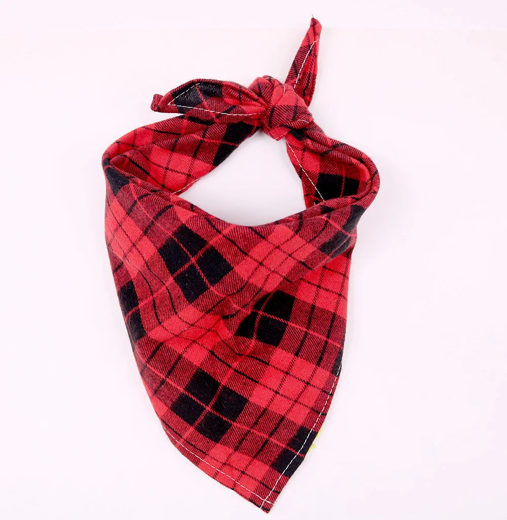 Large Cotton Plaid Dog Bandana Scarf Bow