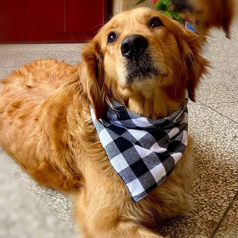Large Cotton Plaid Dog Bandana Scarf Bow