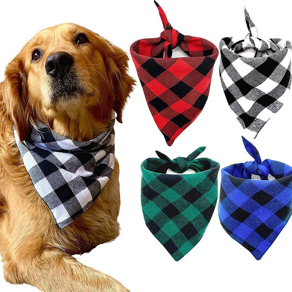 Large Cotton Plaid Dog Bandana Scarf Bow