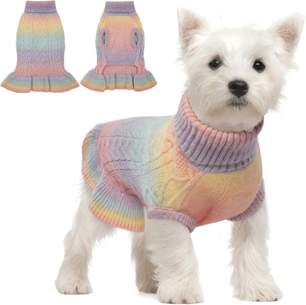 Cable Knit Dog Sweater Dress | Soft Turtleneck Warm Pet Pullover (XS–XL)