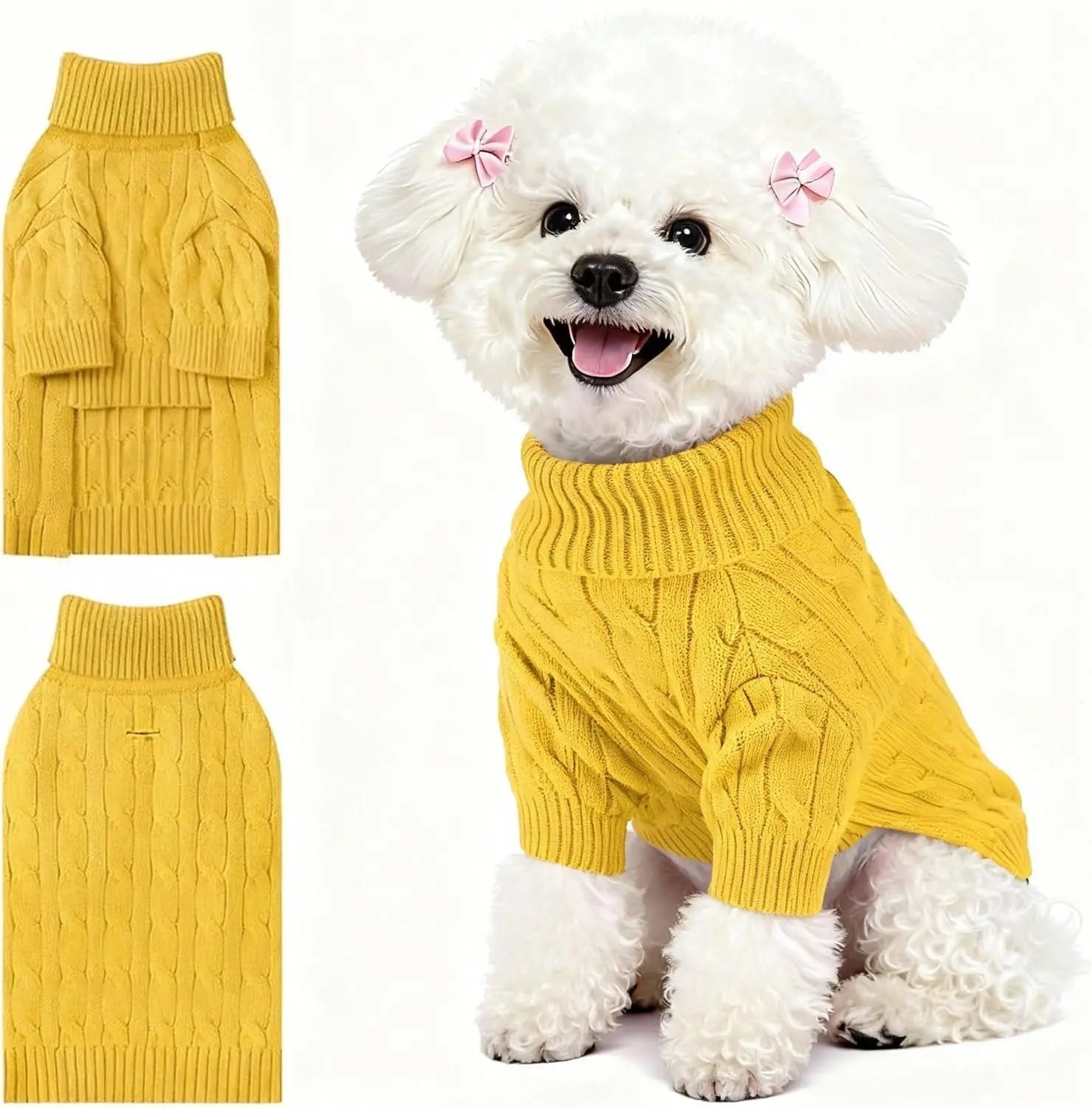 Small Dog Warm Turtleneck Cable Knit Sweater