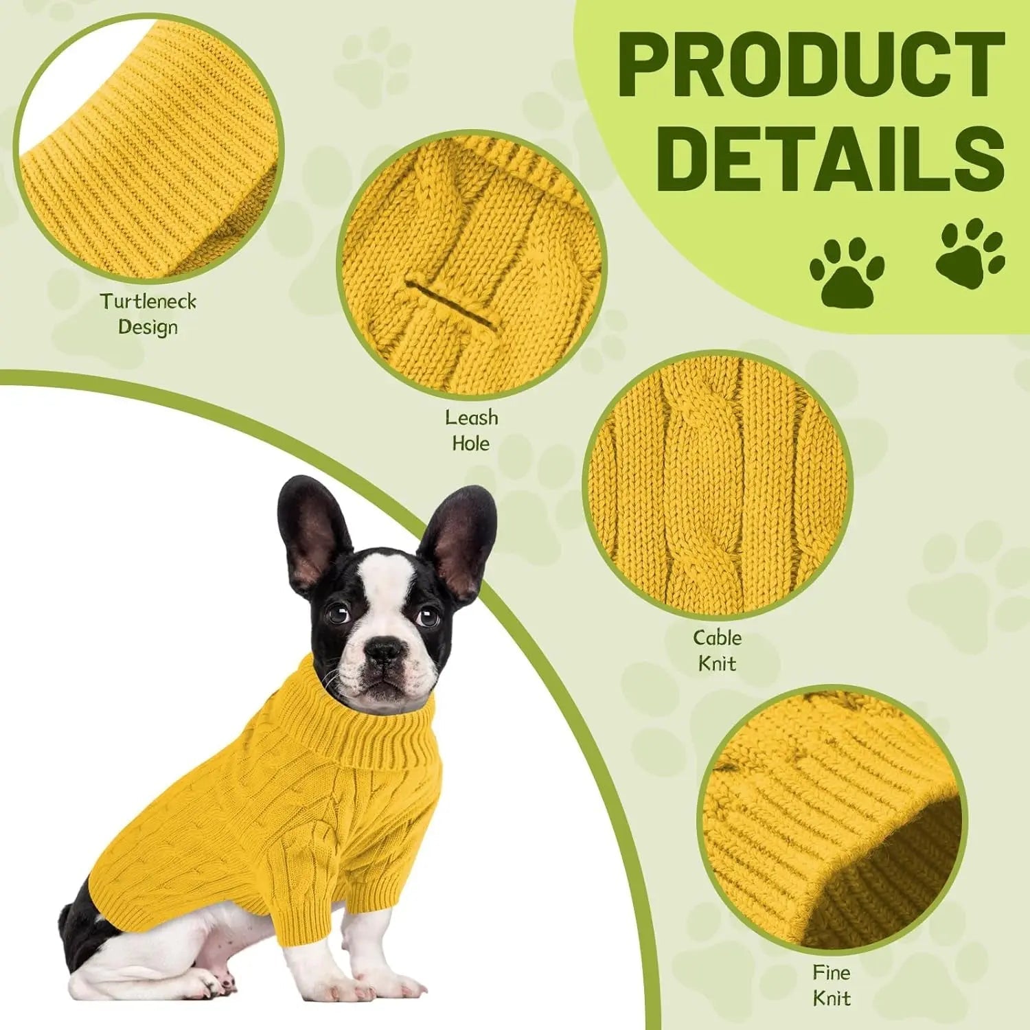 Small Dog Warm Turtleneck Cable Knit Sweater