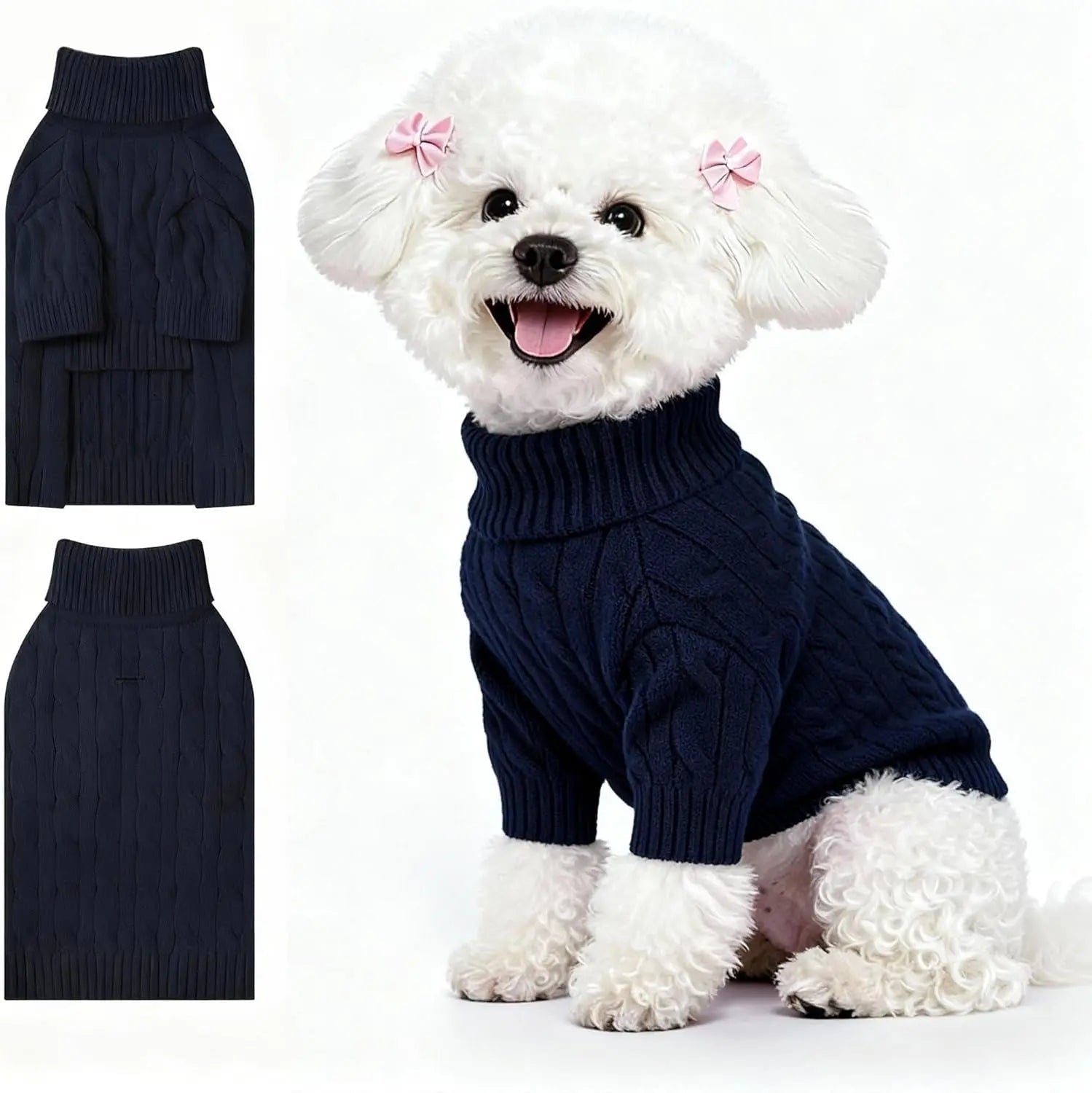Small Dog Warm Turtleneck Cable Knit Sweater