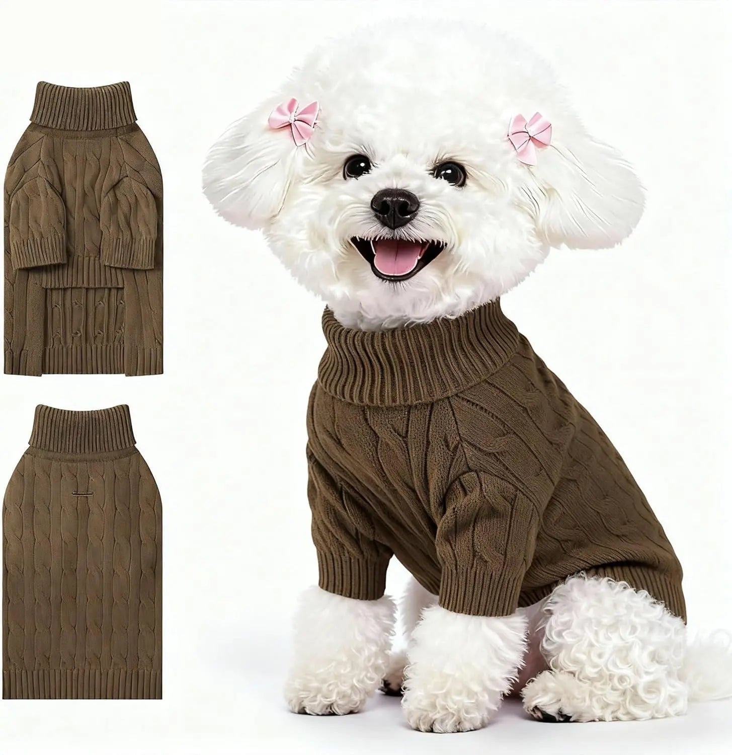 Small Dog Warm Turtleneck Cable Knit Sweater
