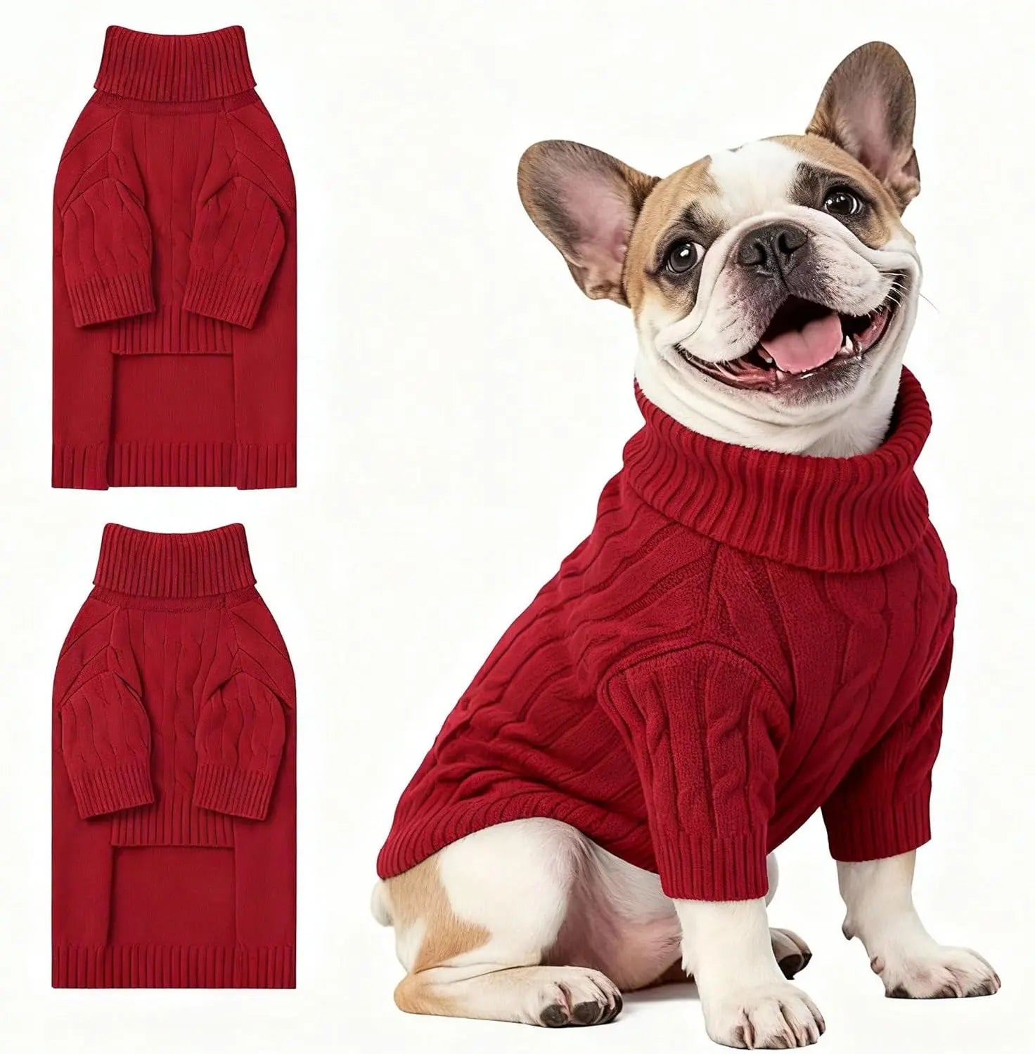 Small Dog Warm Turtleneck Cable Knit Sweater