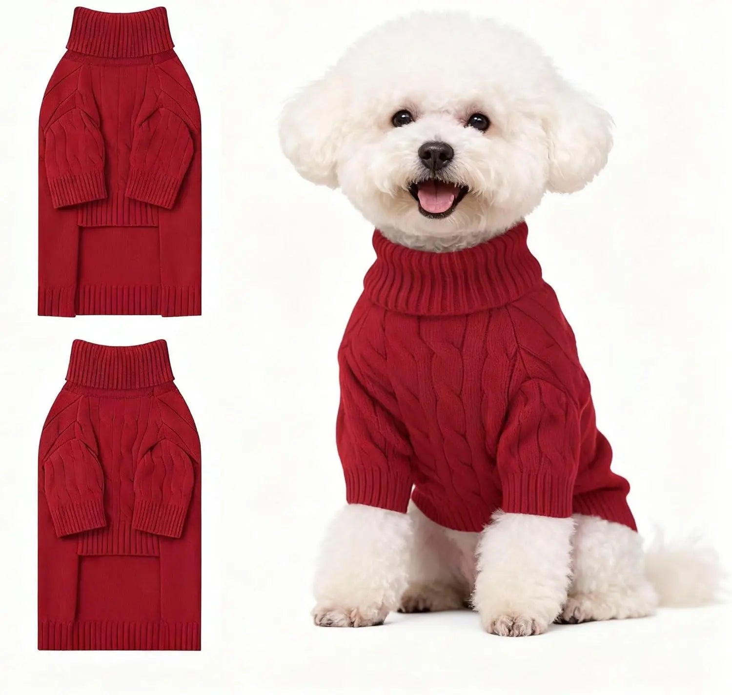 Small Dog Warm Turtleneck Cable Knit Sweater