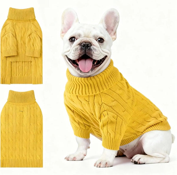 Small Dog Warm Turtleneck Cable Knit Sweater